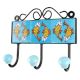 Turquoise Base Ceramic Floral Tile Hook in Yellow Fish 